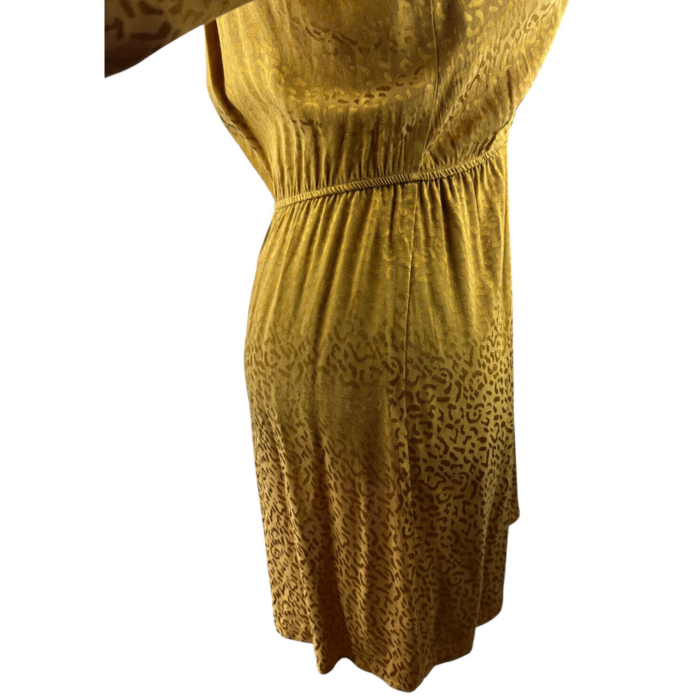 Anthropologie Long Sleeve Mini Dress Bronze Leopard Print Faux Wrap Size Small - Picture 8 of 16